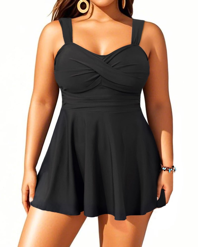 Aqua Eve Plus Size Two Piece Swimsuits for Women Tankini Bathing Suits Flowy Swim Dress with Shorts Black 14W - Image 1